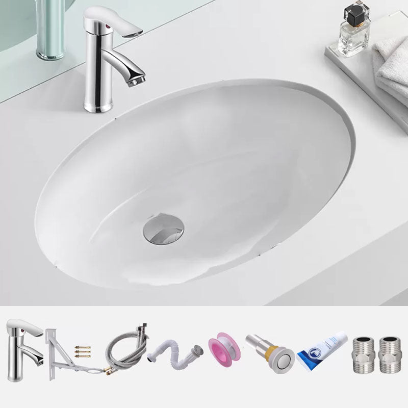 Bathroom Sink Ceramic White Round Anti-spill Sink with Faucet 20"L x 13"W x 6"H Sink & Drain Assembly & Faucet Clearhalo 'Bathroom Remodel & Bathroom Fixtures' 'Bathroom Sinks & Faucet Components' 'Bathroom Sinks' 'bathroom_sink' 'Home Improvement' 'home_improvement' 'home_improvement_bathroom_sink' 7227373