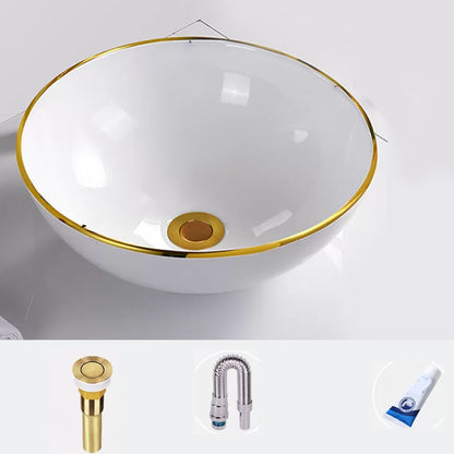 Round Bathroom Sink Ceramic Washroom Sink with Rod Handle Faucet Sink Clearhalo 'Bathroom Remodel & Bathroom Fixtures' 'Bathroom Sinks & Faucet Components' 'Bathroom Sinks' 'bathroom_sink' 'Home Improvement' 'home_improvement' 'home_improvement_bathroom_sink' 7227393