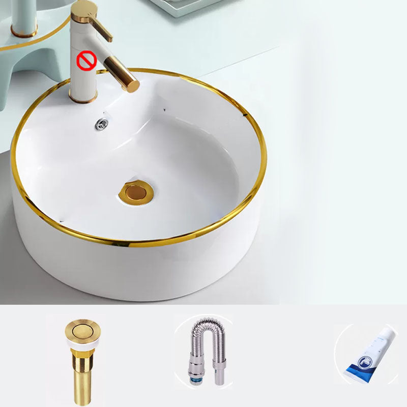 Round Bathroom Sink Ceramic Washroom Sink with Rod Handle Faucet Sink Clearhalo 'Bathroom Remodel & Bathroom Fixtures' 'Bathroom Sinks & Faucet Components' 'Bathroom Sinks' 'bathroom_sink' 'Home Improvement' 'home_improvement' 'home_improvement_bathroom_sink' 7227394