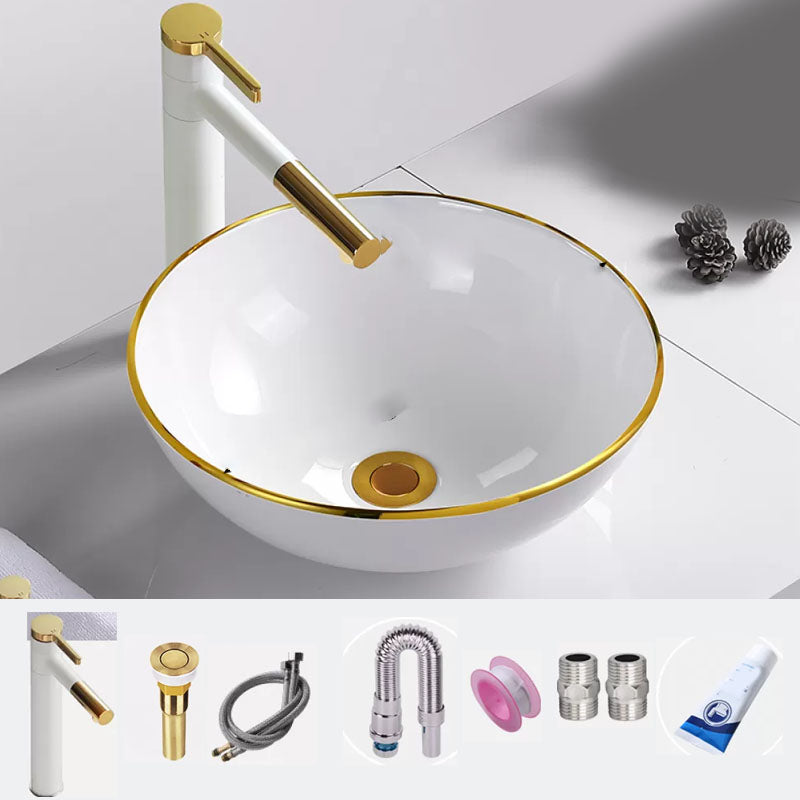 Round Bathroom Sink Ceramic Washroom Sink with Rod Handle Faucet Sink with Faucet Clearhalo 'Bathroom Remodel & Bathroom Fixtures' 'Bathroom Sinks & Faucet Components' 'Bathroom Sinks' 'bathroom_sink' 'Home Improvement' 'home_improvement' 'home_improvement_bathroom_sink' 7227399