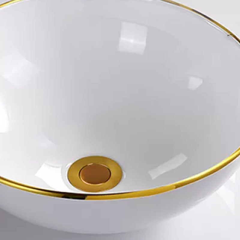 Round Bathroom Sink Ceramic Washroom Sink with Rod Handle Faucet Clearhalo 'Bathroom Remodel & Bathroom Fixtures' 'Bathroom Sinks & Faucet Components' 'Bathroom Sinks' 'bathroom_sink' 'Home Improvement' 'home_improvement' 'home_improvement_bathroom_sink' 7227403