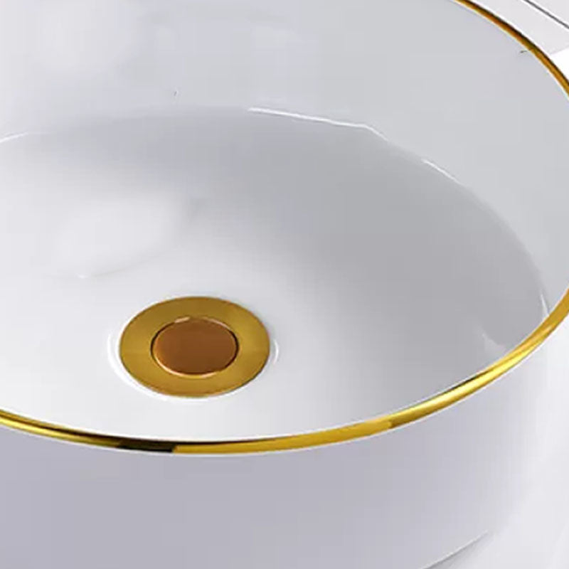 Round Bathroom Sink Ceramic Washroom Sink with Rod Handle Faucet Clearhalo 'Bathroom Remodel & Bathroom Fixtures' 'Bathroom Sinks & Faucet Components' 'Bathroom Sinks' 'bathroom_sink' 'Home Improvement' 'home_improvement' 'home_improvement_bathroom_sink' 7227404