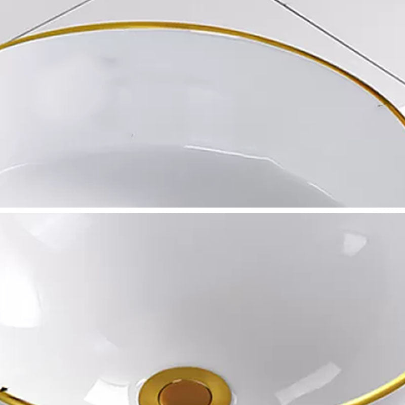 Round Bathroom Sink Ceramic Washroom Sink with Rod Handle Faucet Clearhalo 'Bathroom Remodel & Bathroom Fixtures' 'Bathroom Sinks & Faucet Components' 'Bathroom Sinks' 'bathroom_sink' 'Home Improvement' 'home_improvement' 'home_improvement_bathroom_sink' 7227405