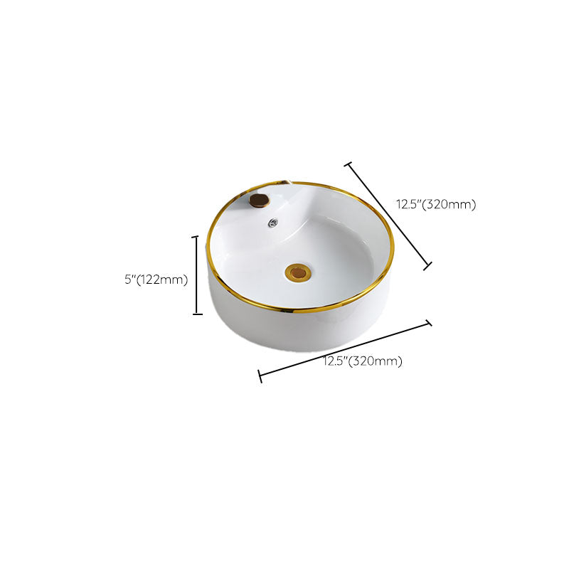 Round Bathroom Sink Ceramic Washroom Sink with Rod Handle Faucet Clearhalo 'Bathroom Remodel & Bathroom Fixtures' 'Bathroom Sinks & Faucet Components' 'Bathroom Sinks' 'bathroom_sink' 'Home Improvement' 'home_improvement' 'home_improvement_bathroom_sink' 7227410