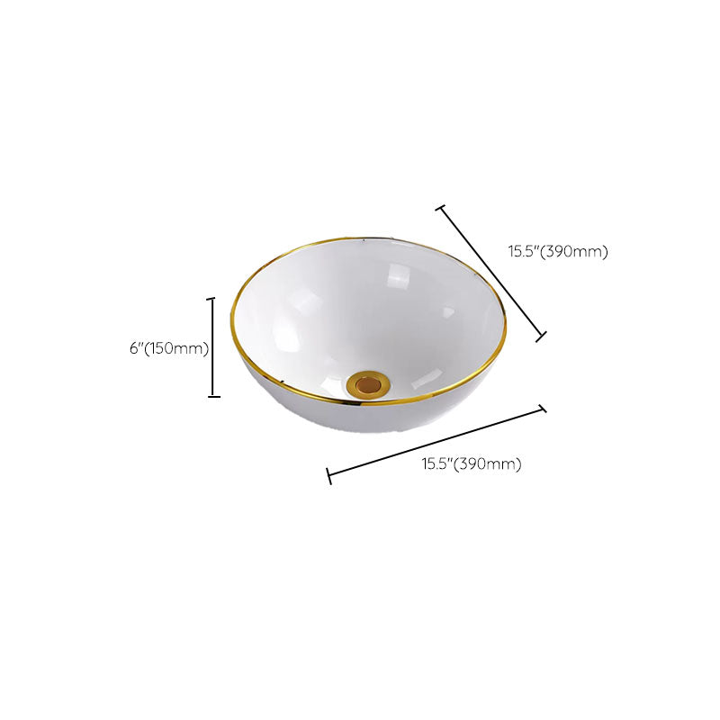 Round Bathroom Sink Ceramic Washroom Sink with Rod Handle Faucet Clearhalo 'Bathroom Remodel & Bathroom Fixtures' 'Bathroom Sinks & Faucet Components' 'Bathroom Sinks' 'bathroom_sink' 'Home Improvement' 'home_improvement' 'home_improvement_bathroom_sink' 7227416