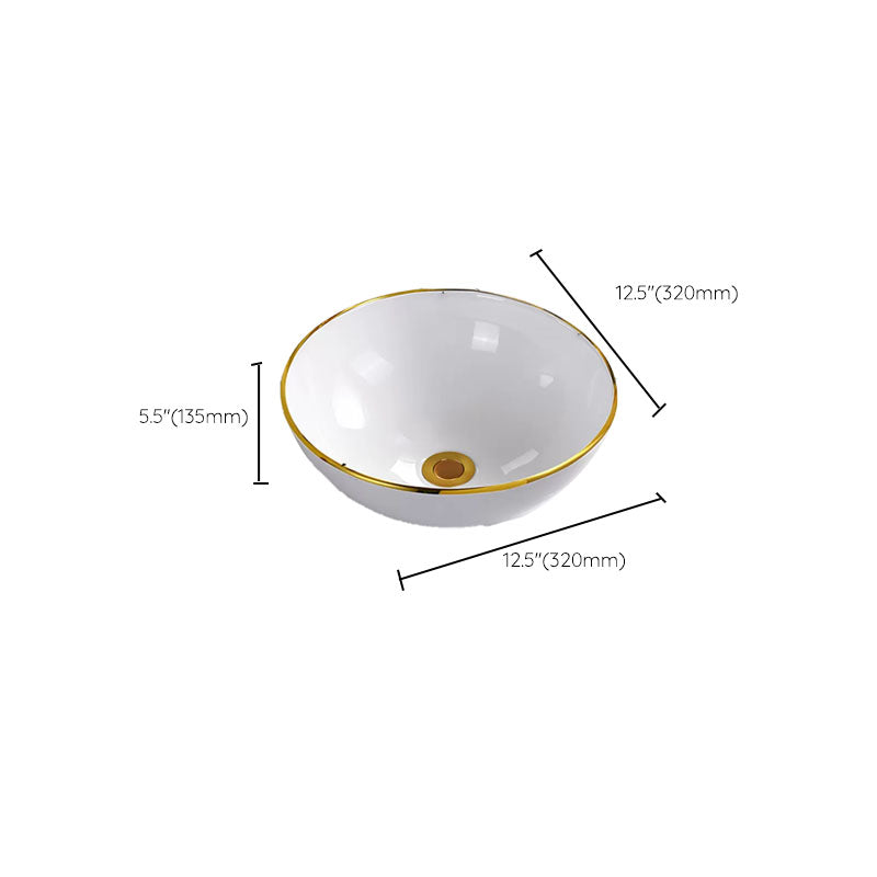 Round Bathroom Sink Ceramic Washroom Sink with Rod Handle Faucet Clearhalo 'Bathroom Remodel & Bathroom Fixtures' 'Bathroom Sinks & Faucet Components' 'Bathroom Sinks' 'bathroom_sink' 'Home Improvement' 'home_improvement' 'home_improvement_bathroom_sink' 7227419