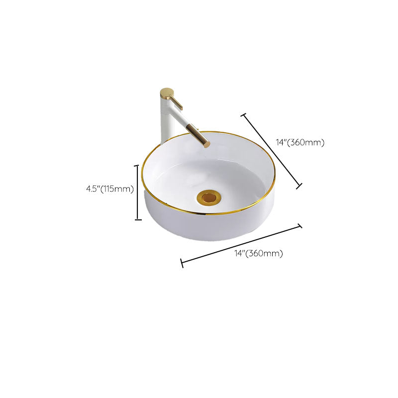 Round Bathroom Sink Ceramic Washroom Sink with Rod Handle Faucet Clearhalo 'Bathroom Remodel & Bathroom Fixtures' 'Bathroom Sinks & Faucet Components' 'Bathroom Sinks' 'bathroom_sink' 'Home Improvement' 'home_improvement' 'home_improvement_bathroom_sink' 7227420