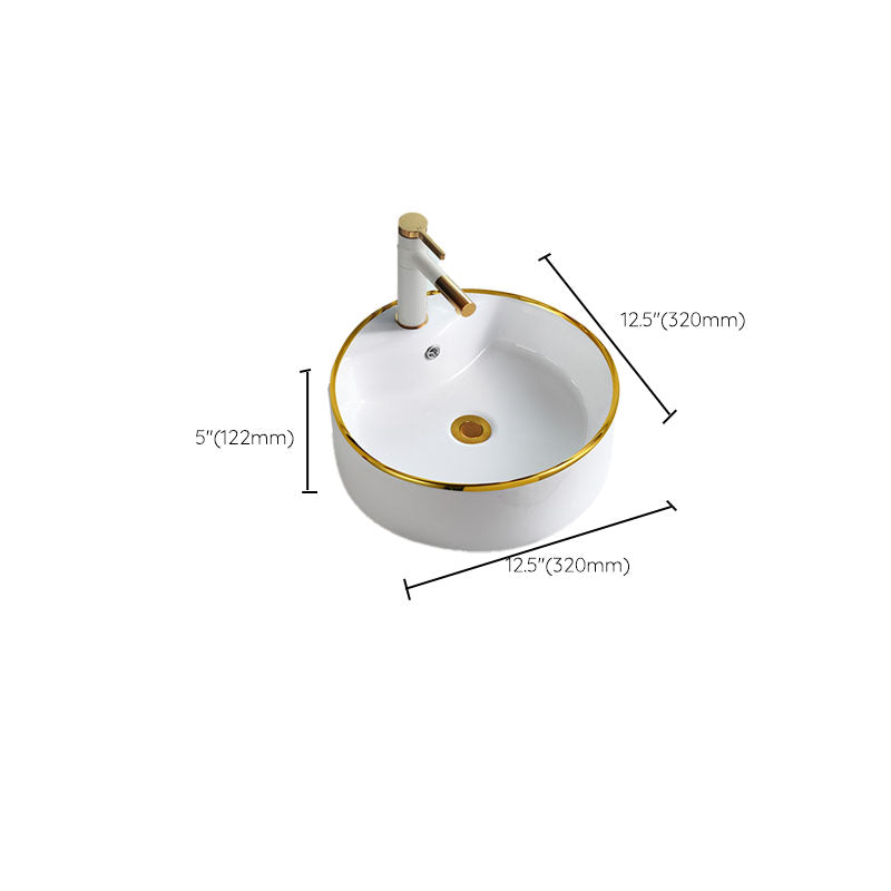 Round Bathroom Sink Ceramic Washroom Sink with Rod Handle Faucet Clearhalo 'Bathroom Remodel & Bathroom Fixtures' 'Bathroom Sinks & Faucet Components' 'Bathroom Sinks' 'bathroom_sink' 'Home Improvement' 'home_improvement' 'home_improvement_bathroom_sink' 7227422