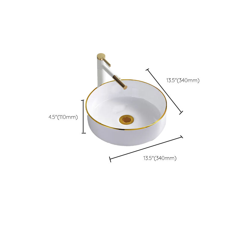 Round Bathroom Sink Ceramic Washroom Sink with Rod Handle Faucet Clearhalo 'Bathroom Remodel & Bathroom Fixtures' 'Bathroom Sinks & Faucet Components' 'Bathroom Sinks' 'bathroom_sink' 'Home Improvement' 'home_improvement' 'home_improvement_bathroom_sink' 7227424