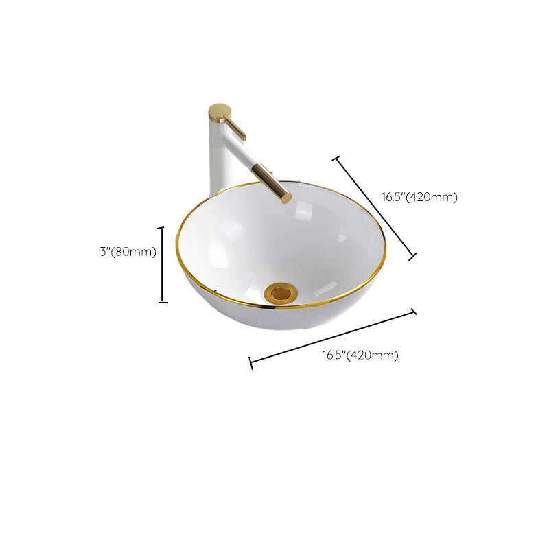 Round Bathroom Sink Ceramic Washroom Sink with Rod Handle Faucet Clearhalo 'Bathroom Remodel & Bathroom Fixtures' 'Bathroom Sinks & Faucet Components' 'Bathroom Sinks' 'bathroom_sink' 'Home Improvement' 'home_improvement' 'home_improvement_bathroom_sink' 7227430
