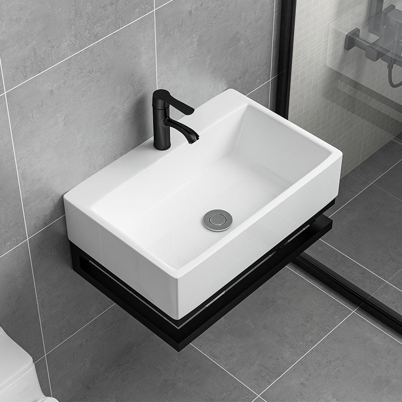 Bathroom Sink Ceramic White Wall-mounted Rod Handle Faucet Sink 20"L x 14"W x 10"H Unavailiable Sink with Faucet Clearhalo 'Bathroom Remodel & Bathroom Fixtures' 'Bathroom Sinks & Faucet Components' 'Bathroom Sinks' 'bathroom_sink' 'Home Improvement' 'home_improvement' 'home_improvement_bathroom_sink' 7227432