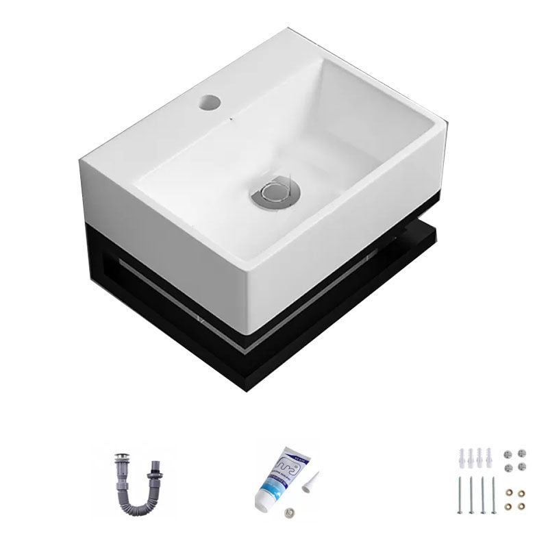 Bathroom Sink Ceramic White Wall-mounted Rod Handle Faucet Sink 15"L x 12"W x 9"H Unavailiable Sink Clearhalo 'Bathroom Remodel & Bathroom Fixtures' 'Bathroom Sinks & Faucet Components' 'Bathroom Sinks' 'bathroom_sink' 'Home Improvement' 'home_improvement' 'home_improvement_bathroom_sink' 7227433