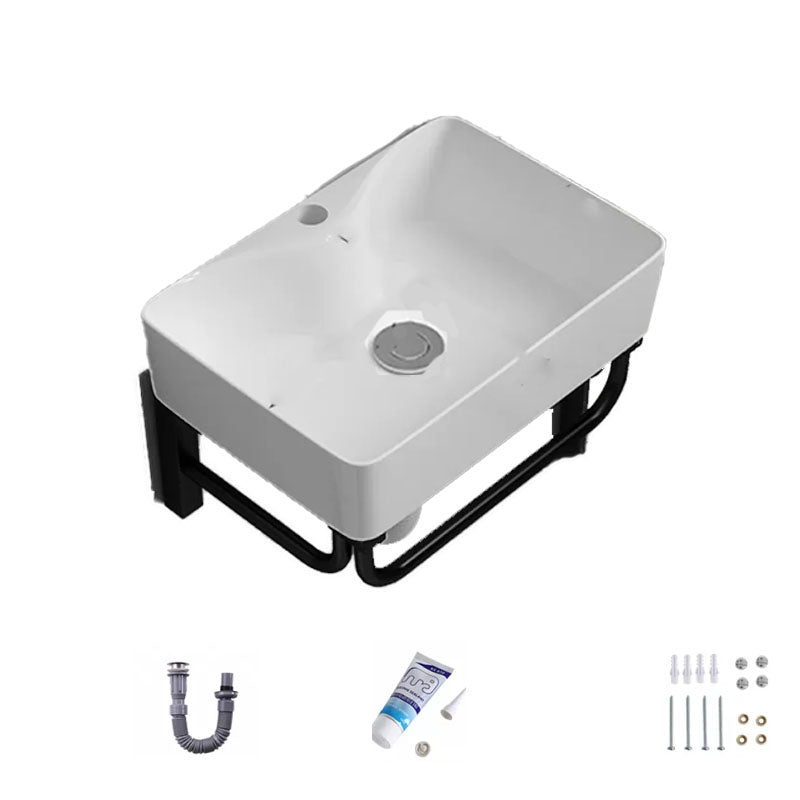 Bathroom Sink Ceramic White Wall-mounted Rod Handle Faucet Sink 19"L x 15"W x 15"H Unavailiable Sink Clearhalo 'Bathroom Remodel & Bathroom Fixtures' 'Bathroom Sinks & Faucet Components' 'Bathroom Sinks' 'bathroom_sink' 'Home Improvement' 'home_improvement' 'home_improvement_bathroom_sink' 7227435