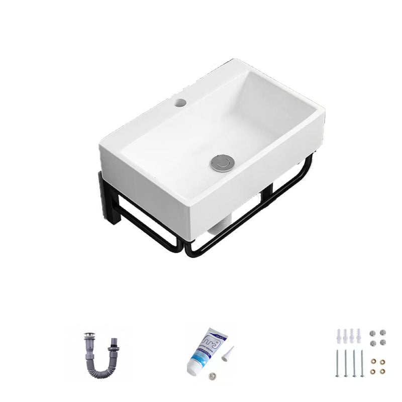 Bathroom Sink Ceramic White Wall-mounted Rod Handle Faucet Sink 20"L x 14"W x 15"H Unavailiable Sink Clearhalo 'Bathroom Remodel & Bathroom Fixtures' 'Bathroom Sinks & Faucet Components' 'Bathroom Sinks' 'bathroom_sink' 'Home Improvement' 'home_improvement' 'home_improvement_bathroom_sink' 7227437