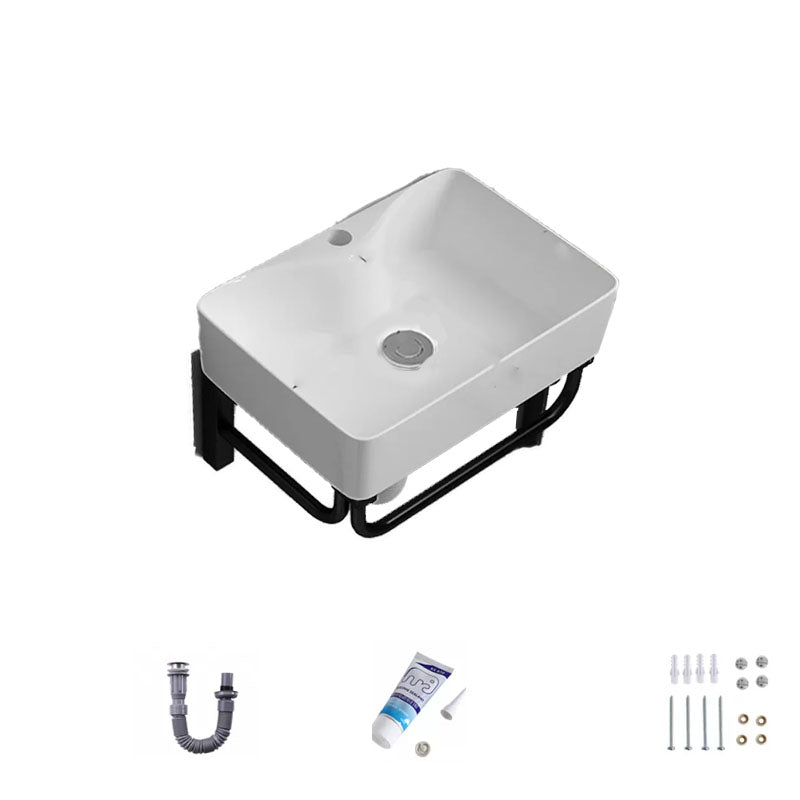 Bathroom Sink Ceramic White Wall-mounted Rod Handle Faucet Sink 16"L x 12"W x 15"H Unavailiable Sink Clearhalo 'Bathroom Remodel & Bathroom Fixtures' 'Bathroom Sinks & Faucet Components' 'Bathroom Sinks' 'bathroom_sink' 'Home Improvement' 'home_improvement' 'home_improvement_bathroom_sink' 7227441