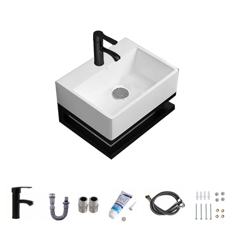 Bathroom Sink Ceramic White Wall-mounted Rod Handle Faucet Sink 15"L x 12"W x 9"H Unavailiable Sink with Faucet Clearhalo 'Bathroom Remodel & Bathroom Fixtures' 'Bathroom Sinks & Faucet Components' 'Bathroom Sinks' 'bathroom_sink' 'Home Improvement' 'home_improvement' 'home_improvement_bathroom_sink' 7227444