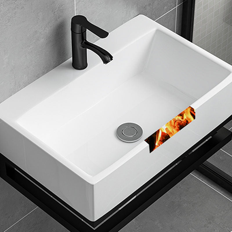Bathroom Sink Ceramic White Wall-mounted Rod Handle Faucet Sink Clearhalo 'Bathroom Remodel & Bathroom Fixtures' 'Bathroom Sinks & Faucet Components' 'Bathroom Sinks' 'bathroom_sink' 'Home Improvement' 'home_improvement' 'home_improvement_bathroom_sink' 7227445