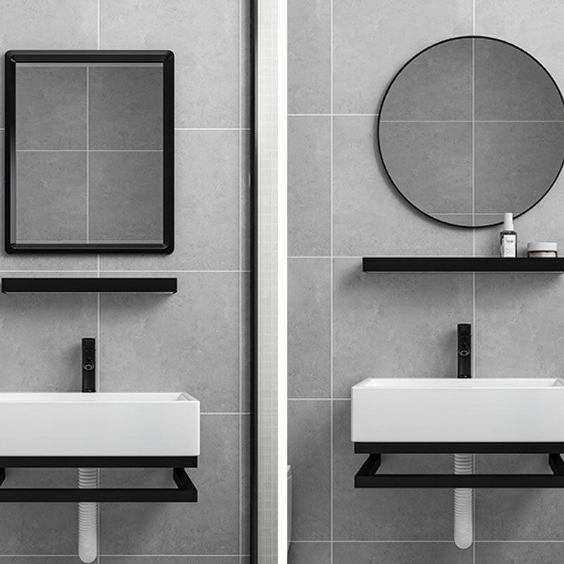 Bathroom Sink Ceramic White Wall-mounted Rod Handle Faucet Sink Clearhalo 'Bathroom Remodel & Bathroom Fixtures' 'Bathroom Sinks & Faucet Components' 'Bathroom Sinks' 'bathroom_sink' 'Home Improvement' 'home_improvement' 'home_improvement_bathroom_sink' 7227449