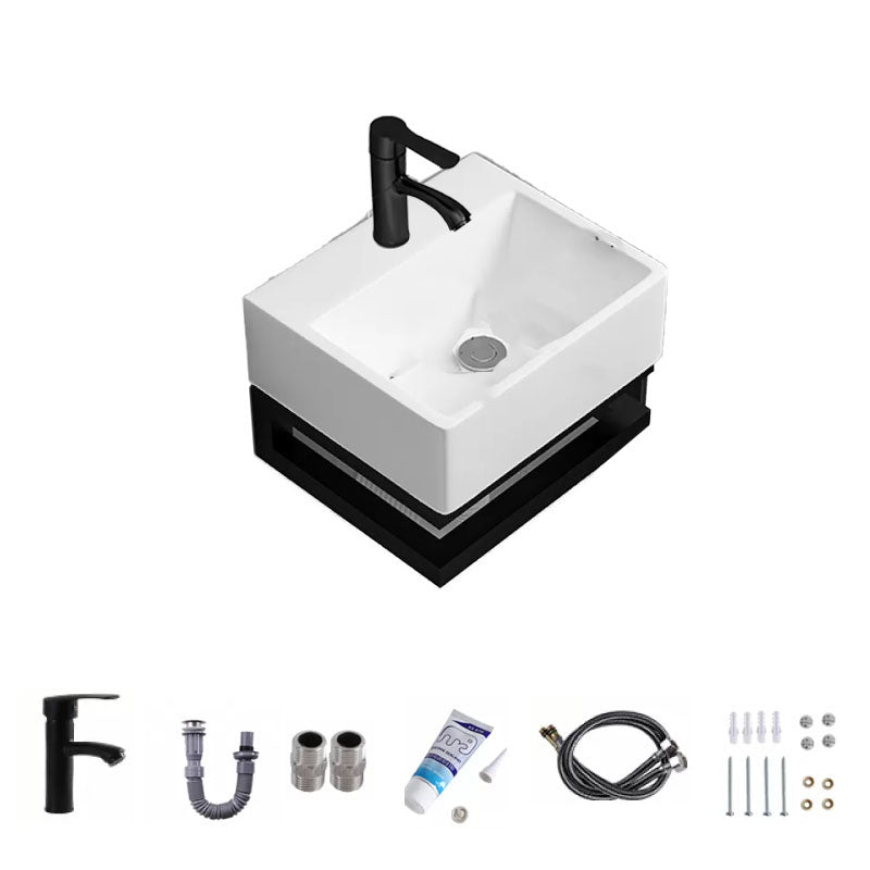 Bathroom Sink Ceramic White Wall-mounted Rod Handle Faucet Sink 13"L x 12"W x 9"H Unavailiable Sink with Faucet Clearhalo 'Bathroom Remodel & Bathroom Fixtures' 'Bathroom Sinks & Faucet Components' 'Bathroom Sinks' 'bathroom_sink' 'Home Improvement' 'home_improvement' 'home_improvement_bathroom_sink' 7227450