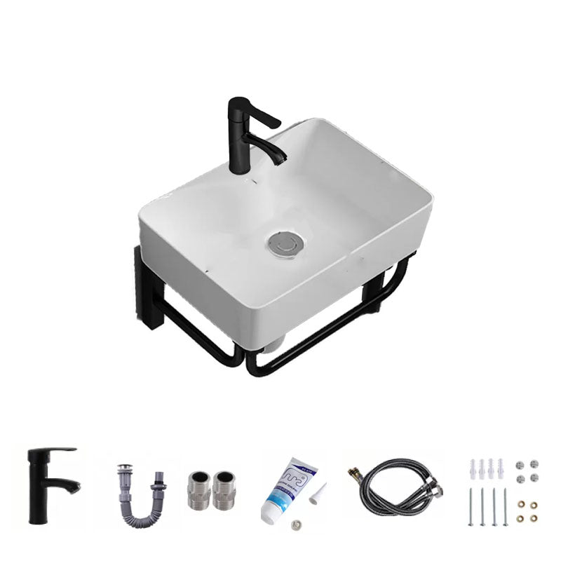 Bathroom Sink Ceramic White Wall-mounted Rod Handle Faucet Sink 16"L x 12"W x 15"H Unavailiable Sink with Faucet Clearhalo 'Bathroom Remodel & Bathroom Fixtures' 'Bathroom Sinks & Faucet Components' 'Bathroom Sinks' 'bathroom_sink' 'Home Improvement' 'home_improvement' 'home_improvement_bathroom_sink' 7227451