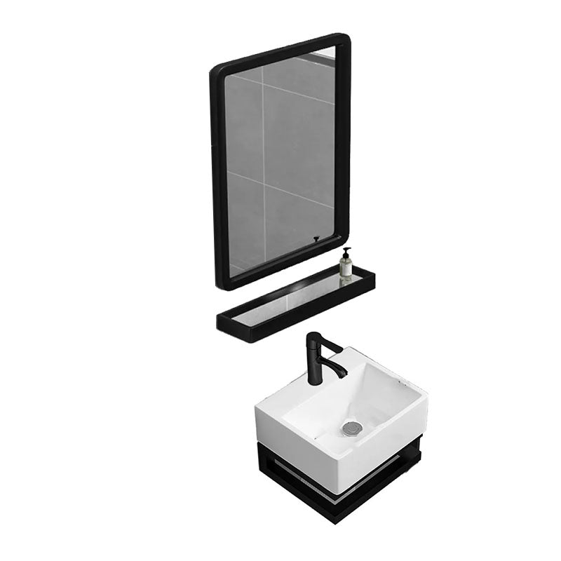 Bathroom Sink Ceramic White Wall-mounted Rod Handle Faucet Sink 13"L x 12"W x 9"H Square Mirror Sink with Faucet and Mirror Clearhalo 'Bathroom Remodel & Bathroom Fixtures' 'Bathroom Sinks & Faucet Components' 'Bathroom Sinks' 'bathroom_sink' 'Home Improvement' 'home_improvement' 'home_improvement_bathroom_sink' 7227454