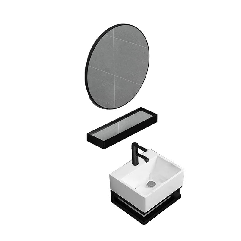 Bathroom Sink Ceramic White Wall-mounted Rod Handle Faucet Sink 13"L x 12"W x 9"H Round Mirror Sink with Faucet and Mirror Clearhalo 'Bathroom Remodel & Bathroom Fixtures' 'Bathroom Sinks & Faucet Components' 'Bathroom Sinks' 'bathroom_sink' 'Home Improvement' 'home_improvement' 'home_improvement_bathroom_sink' 7227459