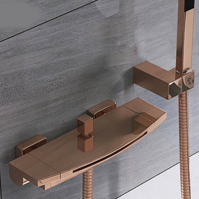 Modern Waterfall Bath Faucet Solid Color Wall Mounted Bathroom Faucet Rose Gold Hand Shower Included Clearhalo 'Bathroom Remodel & Bathroom Fixtures' 'Bathtub Faucets' 'bathtub_faucets' 'Home Improvement' 'home_improvement' 'home_improvement_bathtub_faucets' 7227538