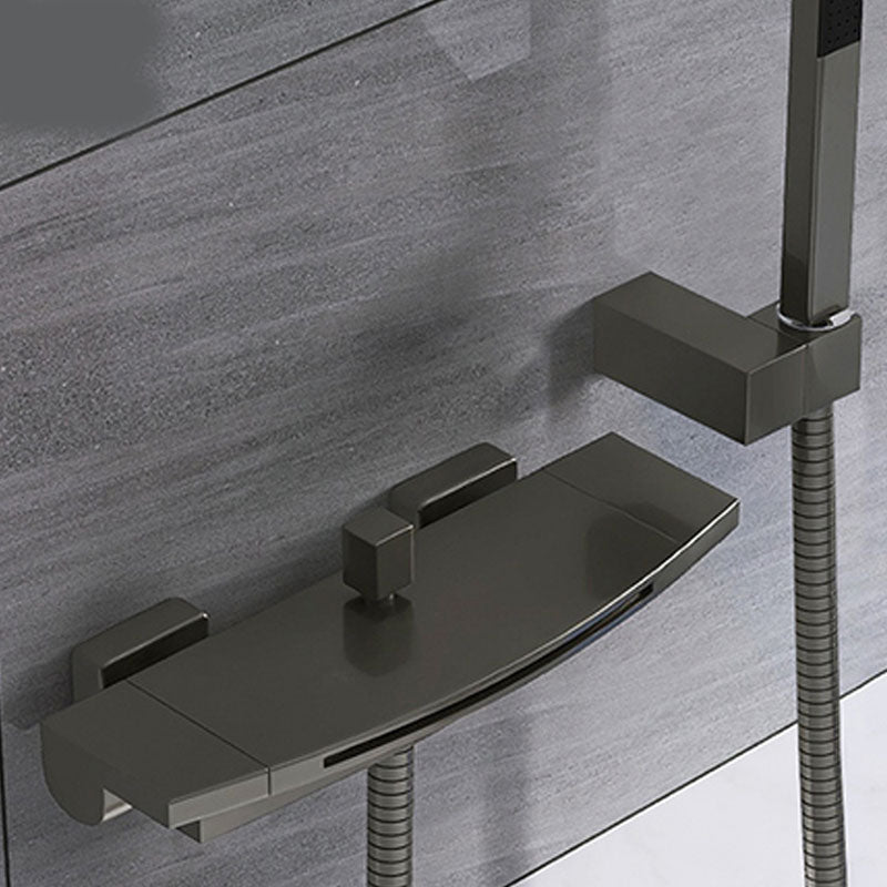 Modern Waterfall Bath Faucet Solid Color Wall Mounted Bathroom Faucet Gun Grey Hand Shower Included Clearhalo 'Bathroom Remodel & Bathroom Fixtures' 'Bathtub Faucets' 'bathtub_faucets' 'Home Improvement' 'home_improvement' 'home_improvement_bathtub_faucets' 7227540