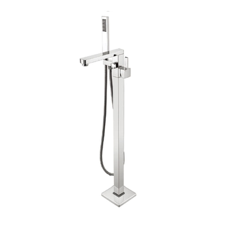 Brass Freestanding Tub Filler with Hose Floor Mounted Bathroom Faucet Silver Straight Clearhalo 'Bathroom Remodel & Bathroom Fixtures' 'Bathtub Faucets' 'bathtub_faucets' 'Home Improvement' 'home_improvement' 'home_improvement_bathtub_faucets' 7227552