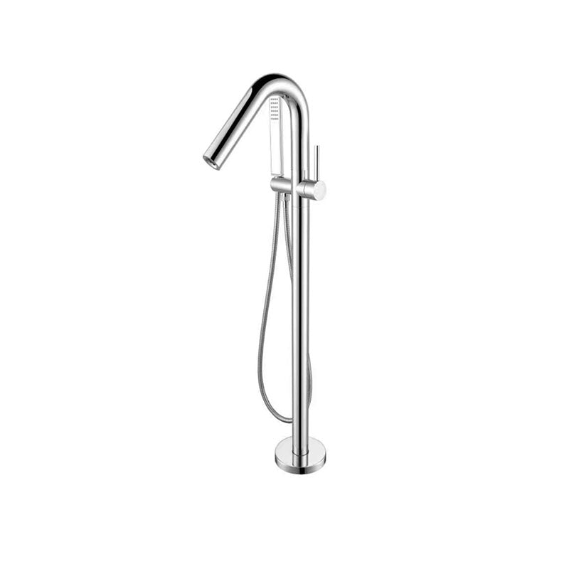 Brass Freestanding Tub Filler with Hose Floor Mounted Bathroom Faucet Chrome Gooseneck Clearhalo 'Bathroom Remodel & Bathroom Fixtures' 'Bathtub Faucets' 'bathtub_faucets' 'Home Improvement' 'home_improvement' 'home_improvement_bathtub_faucets' 7227559