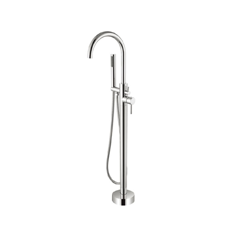 Brass Freestanding Tub Filler with Hose Floor Mounted Bathroom Faucet Silver Gray Round Clearhalo 'Bathroom Remodel & Bathroom Fixtures' 'Bathtub Faucets' 'bathtub_faucets' 'Home Improvement' 'home_improvement' 'home_improvement_bathtub_faucets' 7227561