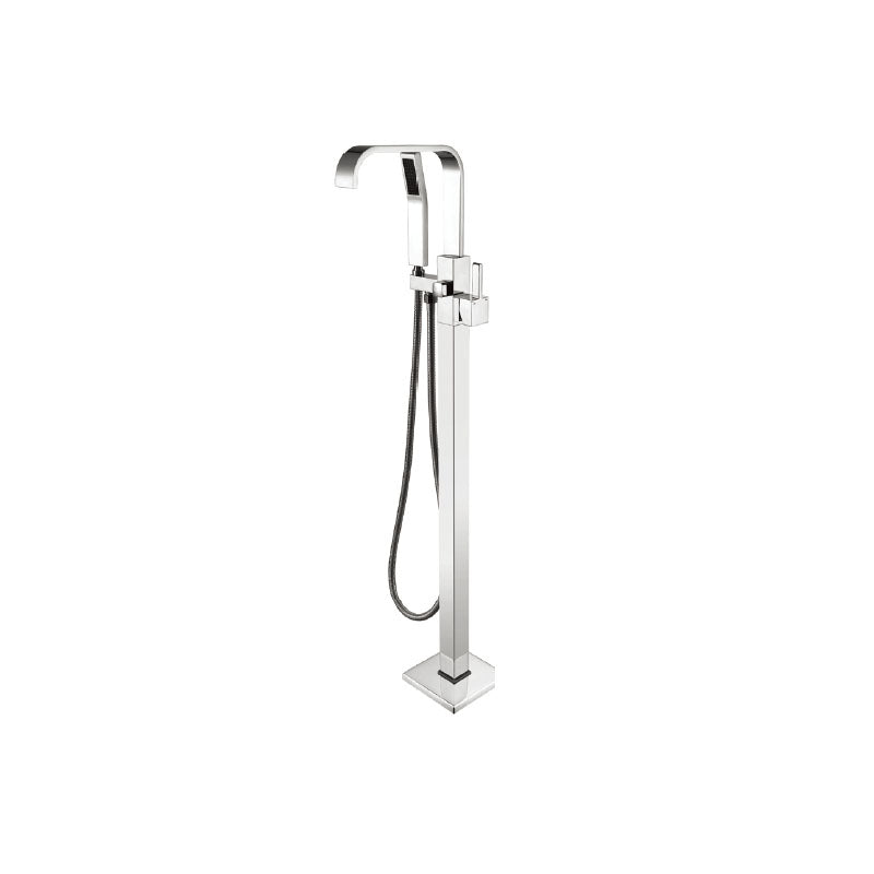 Brass Freestanding Tub Filler with Hose Floor Mounted Bathroom Faucet Chrome Flat Clearhalo 'Bathroom Remodel & Bathroom Fixtures' 'Bathtub Faucets' 'bathtub_faucets' 'Home Improvement' 'home_improvement' 'home_improvement_bathtub_faucets' 7227567