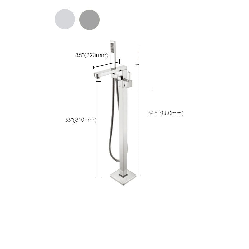 Brass Freestanding Tub Filler with Hose Floor Mounted Bathroom Faucet Clearhalo 'Bathroom Remodel & Bathroom Fixtures' 'Bathtub Faucets' 'bathtub_faucets' 'Home Improvement' 'home_improvement' 'home_improvement_bathtub_faucets' 7227575