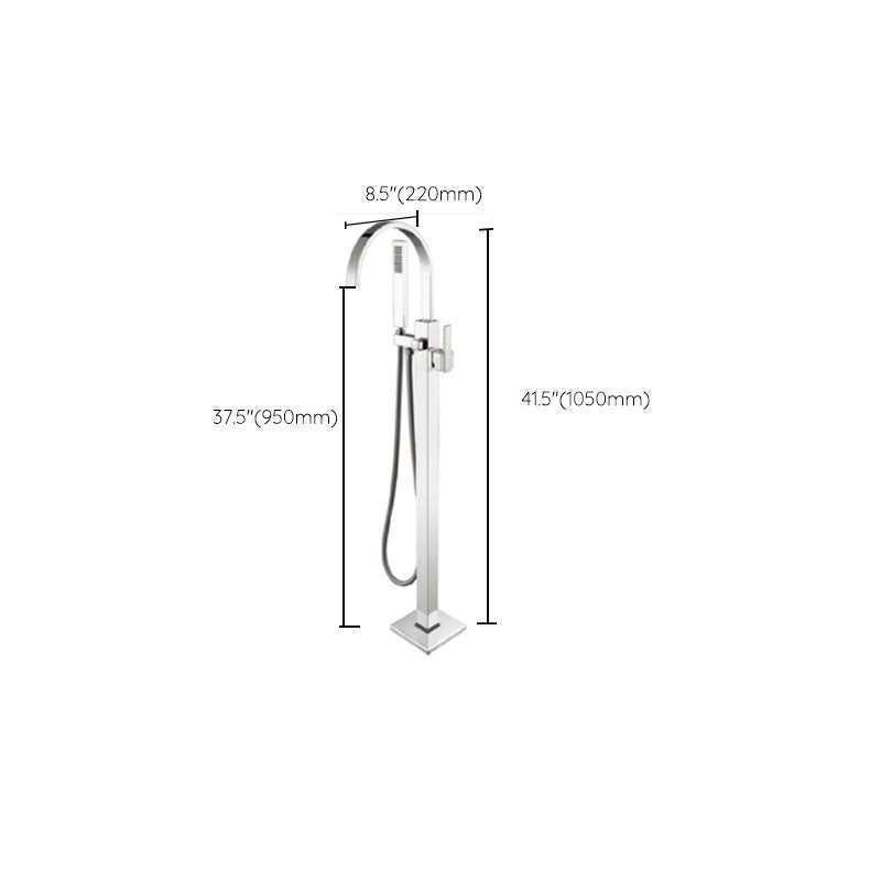 Brass Freestanding Tub Filler with Hose Floor Mounted Bathroom Faucet Clearhalo 'Bathroom Remodel & Bathroom Fixtures' 'Bathtub Faucets' 'bathtub_faucets' 'Home Improvement' 'home_improvement' 'home_improvement_bathtub_faucets' 7227579