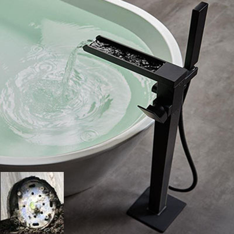 Brass Freestanding Tub Filler with Waterfall Spout Floor Mounted Bathroom Faucet Black Rre-embedded Clearhalo 'Bathroom Remodel & Bathroom Fixtures' 'Bathtub Faucets' 'bathtub_faucets' 'Home Improvement' 'home_improvement' 'home_improvement_bathtub_faucets' 7227582