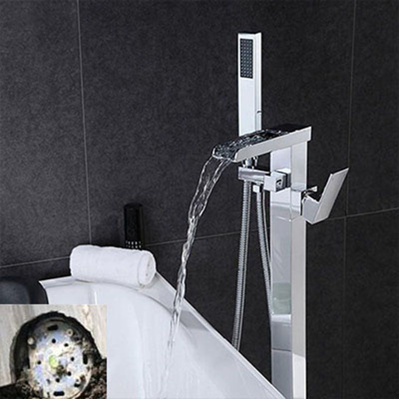 Brass Freestanding Tub Filler with Waterfall Spout Floor Mounted Bathroom Faucet Chrome Rre-embedded Clearhalo 'Bathroom Remodel & Bathroom Fixtures' 'Bathtub Faucets' 'bathtub_faucets' 'Home Improvement' 'home_improvement' 'home_improvement_bathtub_faucets' 7227588