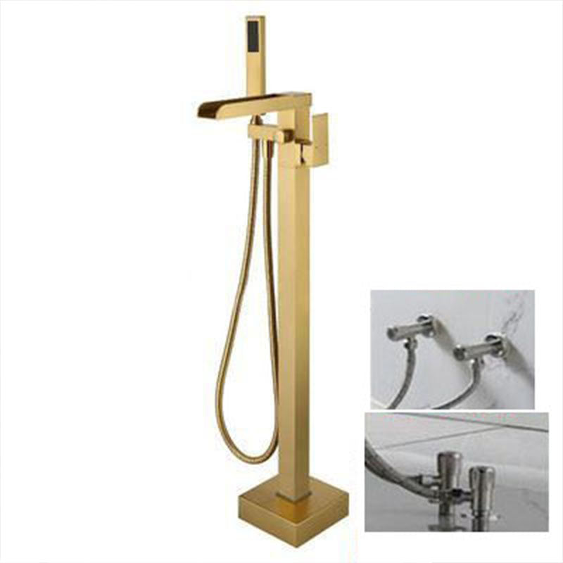 Brass Freestanding Tub Filler with Waterfall Spout Floor Mounted Bathroom Faucet Gold Wall Clearhalo 'Bathroom Remodel & Bathroom Fixtures' 'Bathtub Faucets' 'bathtub_faucets' 'Home Improvement' 'home_improvement' 'home_improvement_bathtub_faucets' 7227593