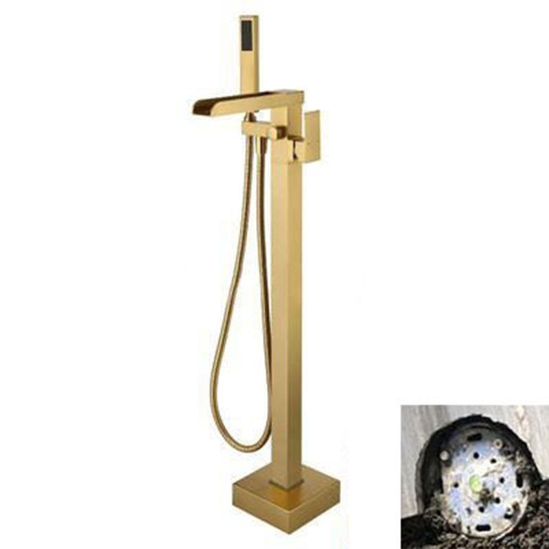 Brass Freestanding Tub Filler with Waterfall Spout Floor Mounted Bathroom Faucet Gold Rre-embedded Clearhalo 'Bathroom Remodel & Bathroom Fixtures' 'Bathtub Faucets' 'bathtub_faucets' 'Home Improvement' 'home_improvement' 'home_improvement_bathtub_faucets' 7227595