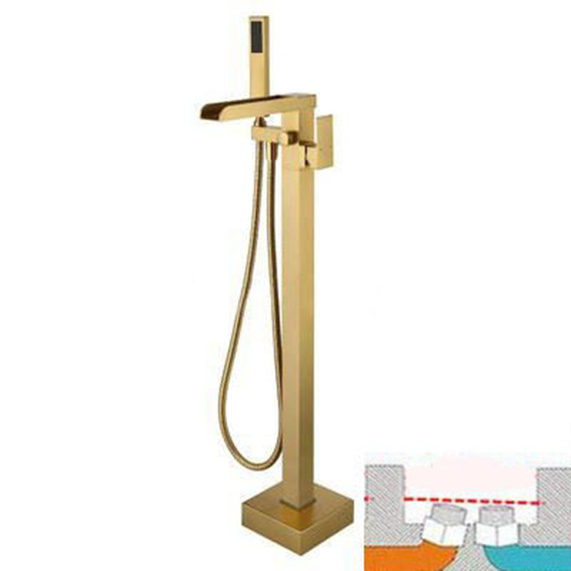 Brass Freestanding Tub Filler with Waterfall Spout Floor Mounted Bathroom Faucet Gold Ground Clearhalo 'Bathroom Remodel & Bathroom Fixtures' 'Bathtub Faucets' 'bathtub_faucets' 'Home Improvement' 'home_improvement' 'home_improvement_bathtub_faucets' 7227596