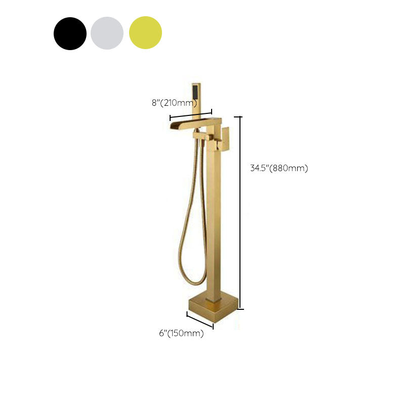 Brass Freestanding Tub Filler with Waterfall Spout Floor Mounted Bathroom Faucet Clearhalo 'Bathroom Remodel & Bathroom Fixtures' 'Bathtub Faucets' 'bathtub_faucets' 'Home Improvement' 'home_improvement' 'home_improvement_bathtub_faucets' 7227599