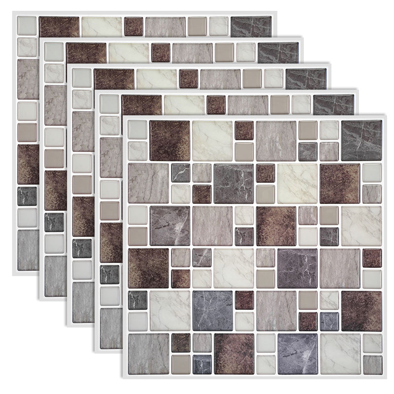Plastic Peel and Stick Backsplash Wall Tile 3D Square Wallpaper Brown Grey 150-Piece Set Clearhalo 'Flooring 'Home Improvement' 'home_improvement' 'home_improvement_peel_stick_blacksplash' 'Peel & Stick Backsplash Tile' 'peel_stick_blacksplash' 'Walls & Ceilings' Walls and Ceiling' 7227911