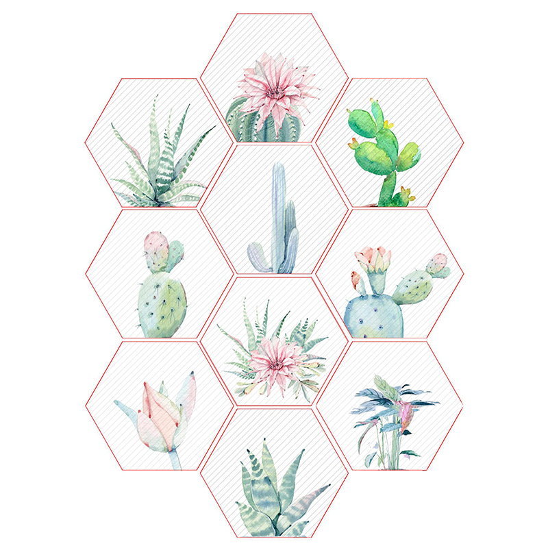 Plastic Mosaic Tile Wallpaper Hexagonal Peel and Stick Backsplash Wall Tile Green-Pink Clearhalo 'Flooring 'Home Improvement' 'home_improvement' 'home_improvement_peel_stick_blacksplash' 'Peel & Stick Backsplash Tile' 'peel_stick_blacksplash' 'Walls & Ceilings' Walls and Ceiling' 7227948