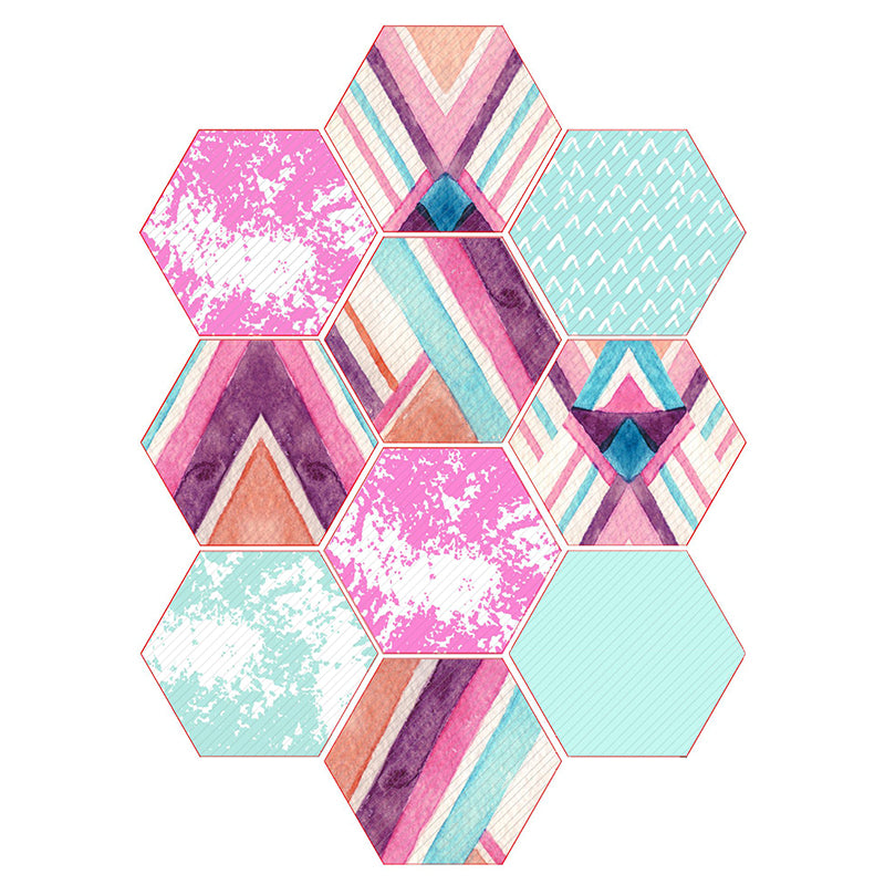 Plastic Mosaic Tile Wallpaper Hexagonal Peel and Stick Backsplash Wall Tile Pink Green Clearhalo 'Flooring 'Home Improvement' 'home_improvement' 'home_improvement_peel_stick_blacksplash' 'Peel & Stick Backsplash Tile' 'peel_stick_blacksplash' 'Walls & Ceilings' Walls and Ceiling' 7227958