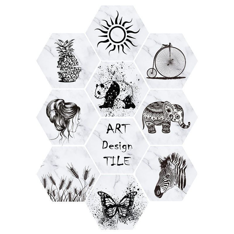 Plastic Mosaic Tile Wallpaper Hexagonal Peel and Stick Backsplash Wall Tile Black-White Clearhalo 'Flooring 'Home Improvement' 'home_improvement' 'home_improvement_peel_stick_blacksplash' 'Peel & Stick Backsplash Tile' 'peel_stick_blacksplash' 'Walls & Ceilings' Walls and Ceiling' 7227985