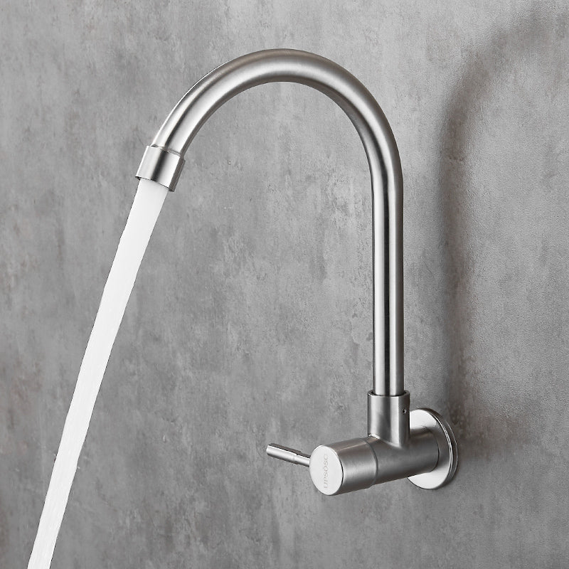Modern Single Handle Kitchen Faucet Low Arc Wall Mounted Profile Faucet Gooseneck Clearhalo 'Home Improvement' 'home_improvement' 'home_improvement_kitchen_faucets' 'Kitchen Faucets' 'Kitchen Remodel & Kitchen Fixtures' 'Kitchen Sinks & Faucet Components' 'kitchen_faucets' 7228892