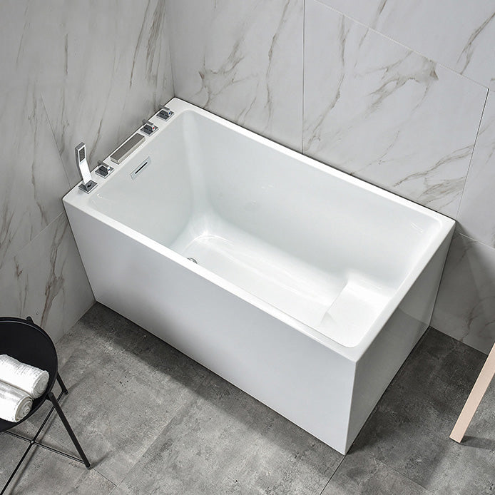 Back to Wall Bathtub Antique Finish Soaking Rectangular Modern Tub 55"L x 28"W x 25"H With Seat Tub with Silver 5-Piece Set Clearhalo 'Bathroom Remodel & Bathroom Fixtures' 'Bathtubs' 'Home Improvement' 'home_improvement' 'home_improvement_bathtubs' 'Showers & Bathtubs' 7230313