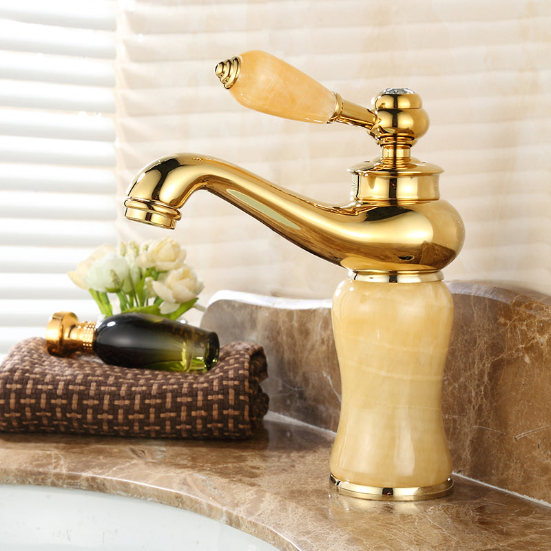 Glam Vessel Sink Faucet Lever Handle Low Arc Vessel Sink Bathroom Faucet Yellow Arc Clearhalo 'Bathroom Remodel & Bathroom Fixtures' 'Bathroom Sink Faucets' 'Bathroom Sinks & Faucet Components' 'bathroom_sink_faucets' 'Home Improvement' 'home_improvement' 'home_improvement_bathroom_sink_faucets' 7230411
