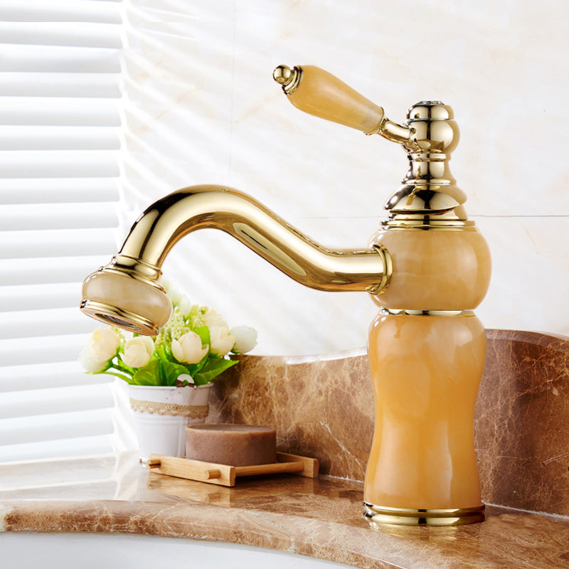 Glam Vessel Sink Faucet Lever Handle Low Arc Vessel Sink Bathroom Faucet Yellow Drum Clearhalo 'Bathroom Remodel & Bathroom Fixtures' 'Bathroom Sink Faucets' 'Bathroom Sinks & Faucet Components' 'bathroom_sink_faucets' 'Home Improvement' 'home_improvement' 'home_improvement_bathroom_sink_faucets' 7230424