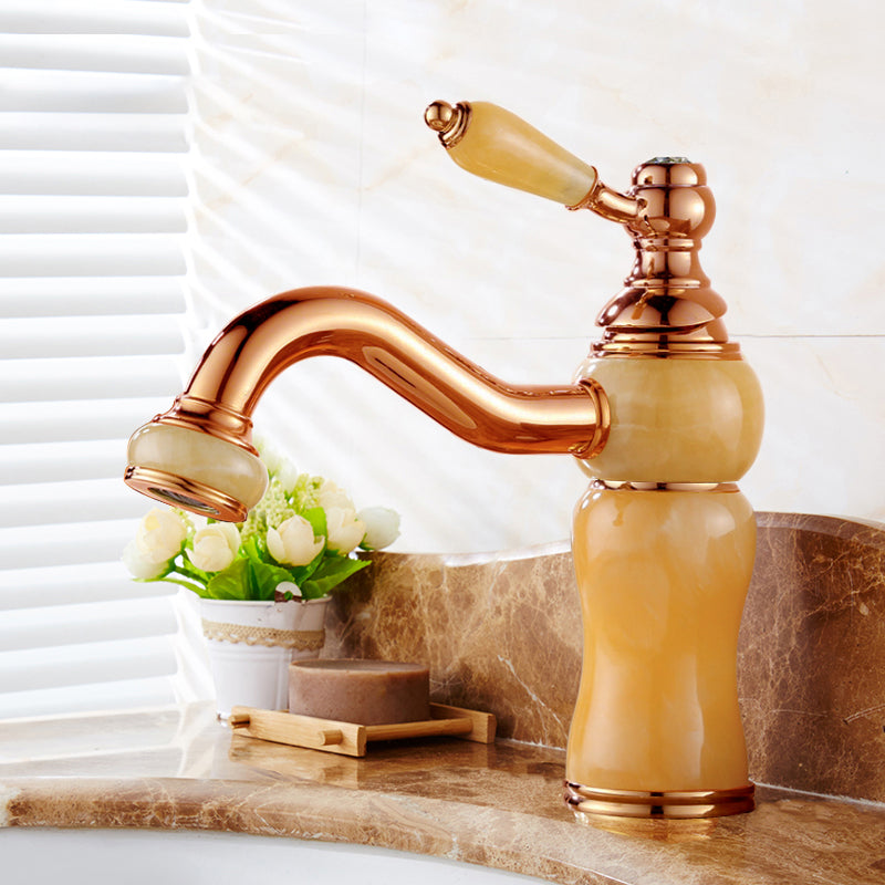Glam Vessel Sink Faucet Lever Handle Low Arc Vessel Sink Bathroom Faucet Rose Gold Drum Clearhalo 'Bathroom Remodel & Bathroom Fixtures' 'Bathroom Sink Faucets' 'Bathroom Sinks & Faucet Components' 'bathroom_sink_faucets' 'Home Improvement' 'home_improvement' 'home_improvement_bathroom_sink_faucets' 7230425