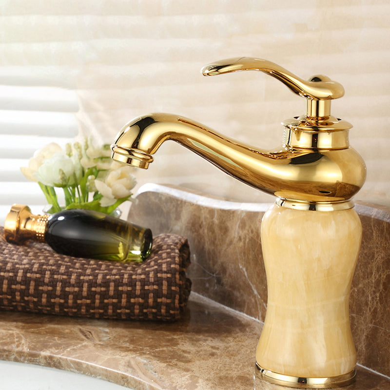 Glam Vessel Sink Faucet Lever Handle Low Arc Vessel Sink Bathroom Faucet Yellow Elbow Outlet Clearhalo 'Bathroom Remodel & Bathroom Fixtures' 'Bathroom Sink Faucets' 'Bathroom Sinks & Faucet Components' 'bathroom_sink_faucets' 'Home Improvement' 'home_improvement' 'home_improvement_bathroom_sink_faucets' 7230427